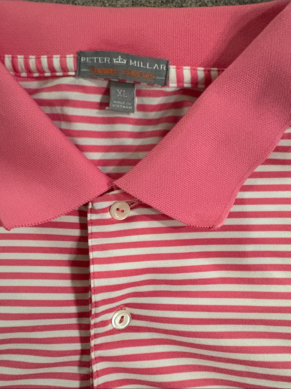 Peter Millar Men's Pink Striped Polo Shirt - Classic Short Sleeve - Picture 3 of 4